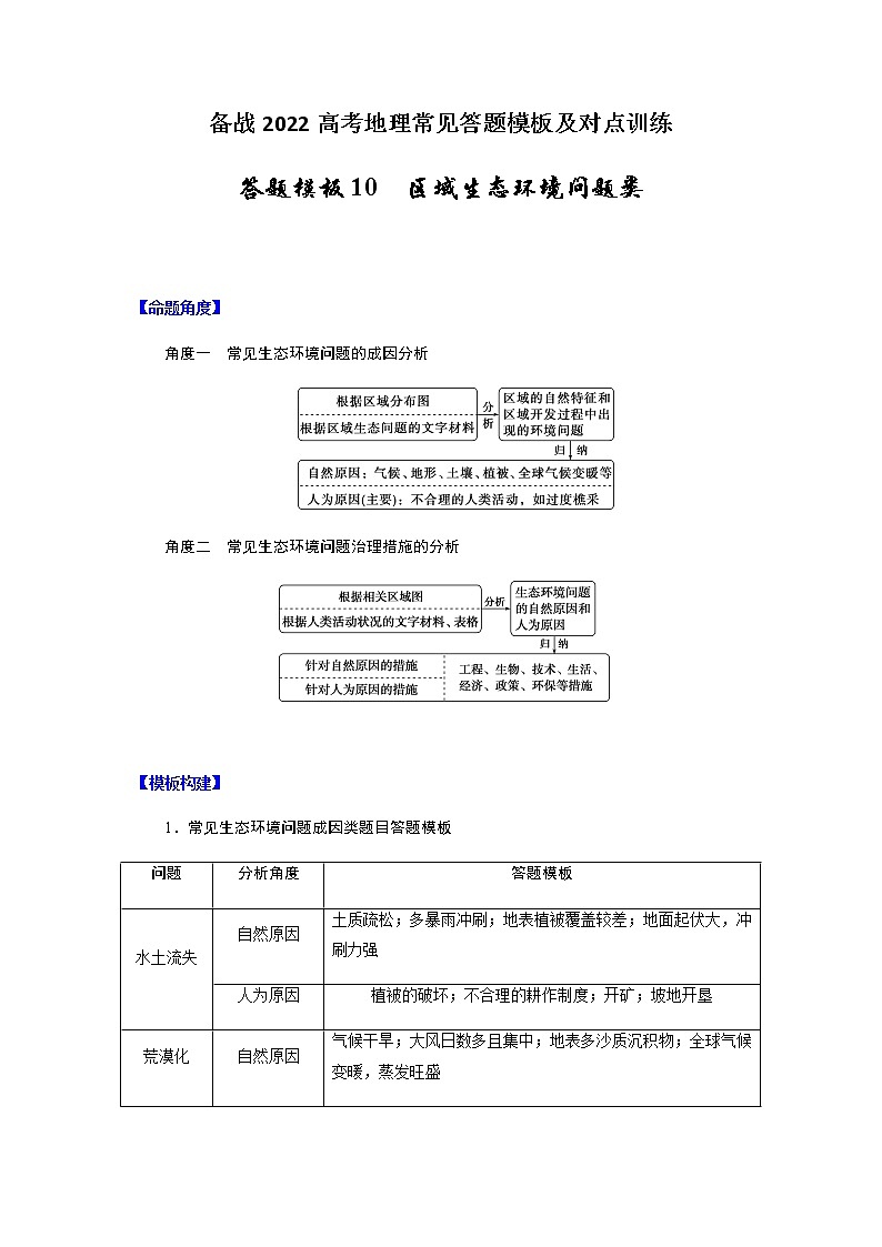 答题模板10 区域生态环境问题类-备战2022高考地理常见答题模板及对点训练01