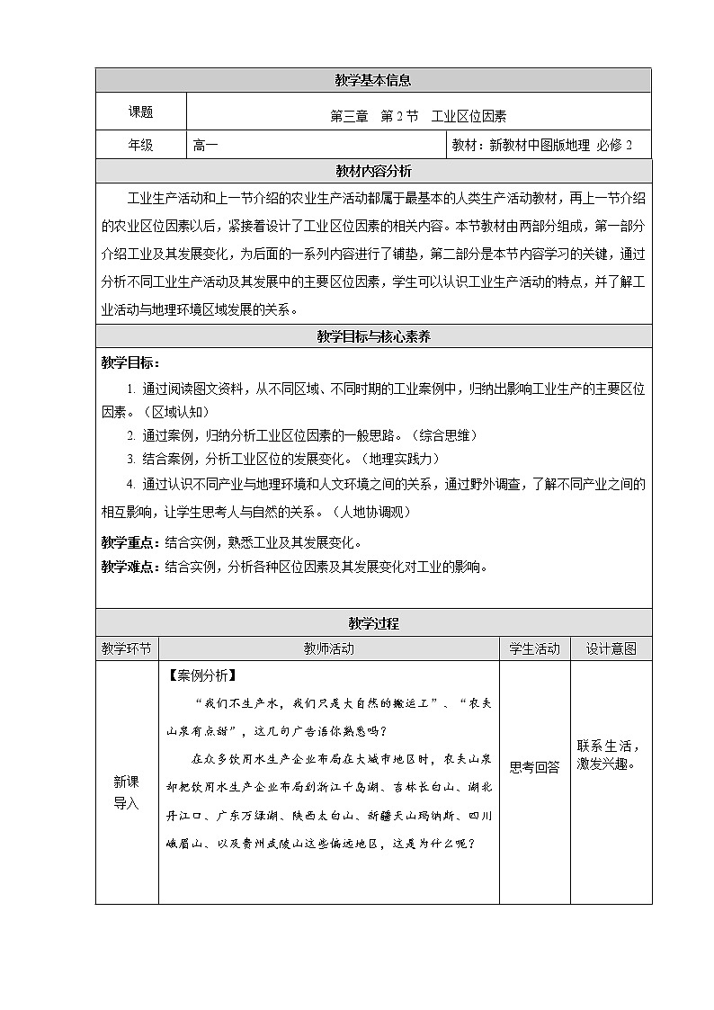 3.2 工业区位因素-教案（新教材中图版必修2）第1页
