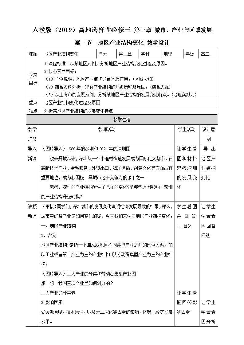 3.2地区产业结构变化 课件+教学设计+练习01
