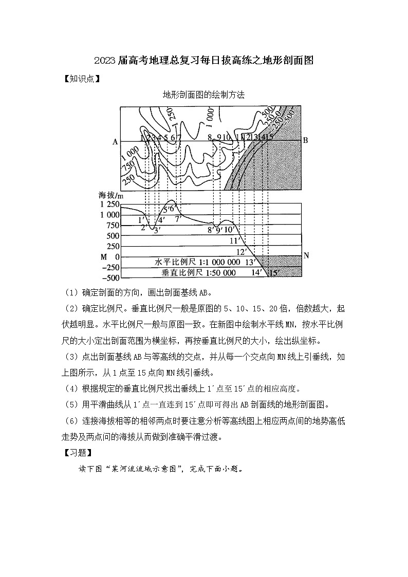 2023届高考地理总复习每日拔高练之等地形剖面图第1页