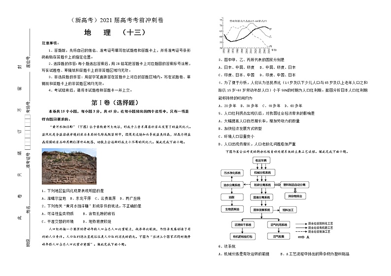 新高中地理高考 （新高考）2021届高考考前冲刺卷 地理（十三）学生版01