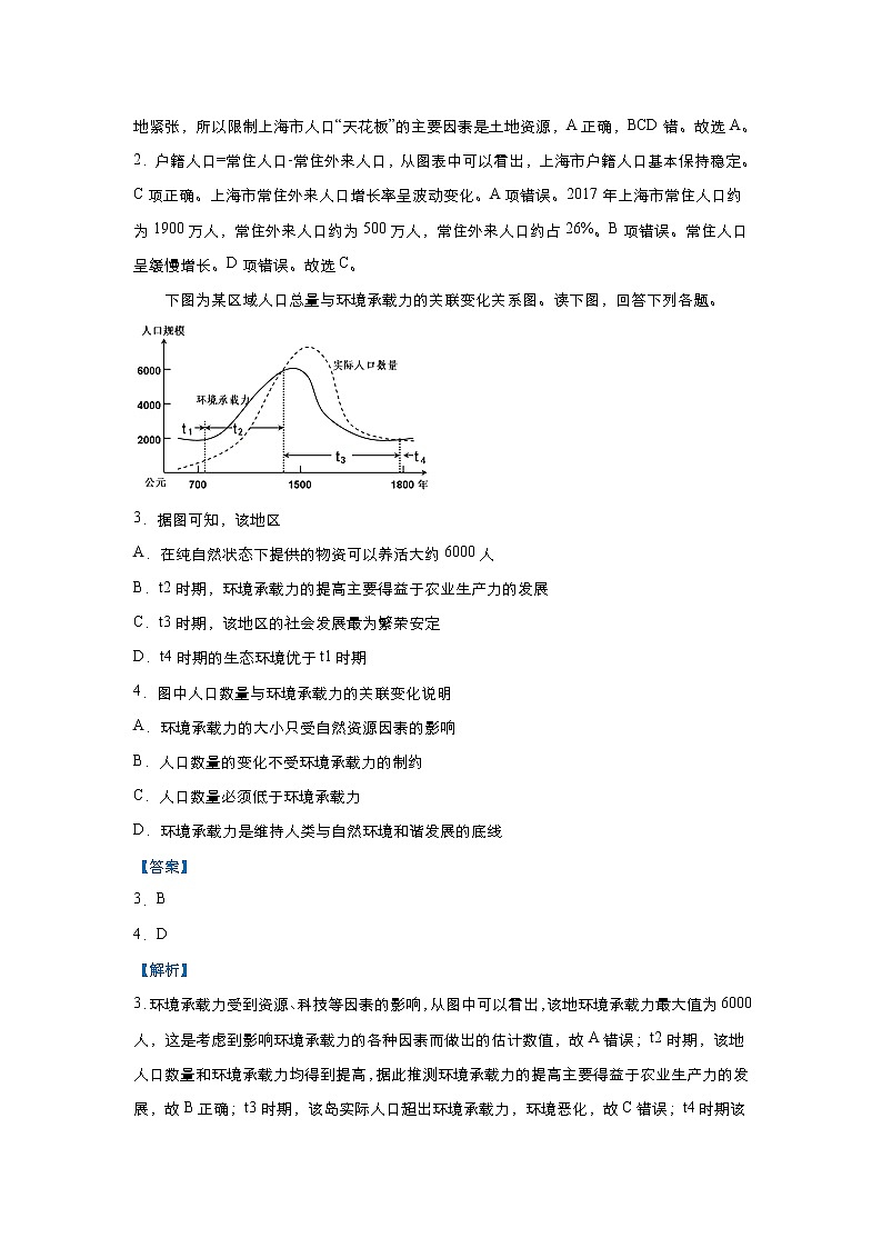 新高中地理高考 （新高考）2021届小题必练13 人口容量 教师版03