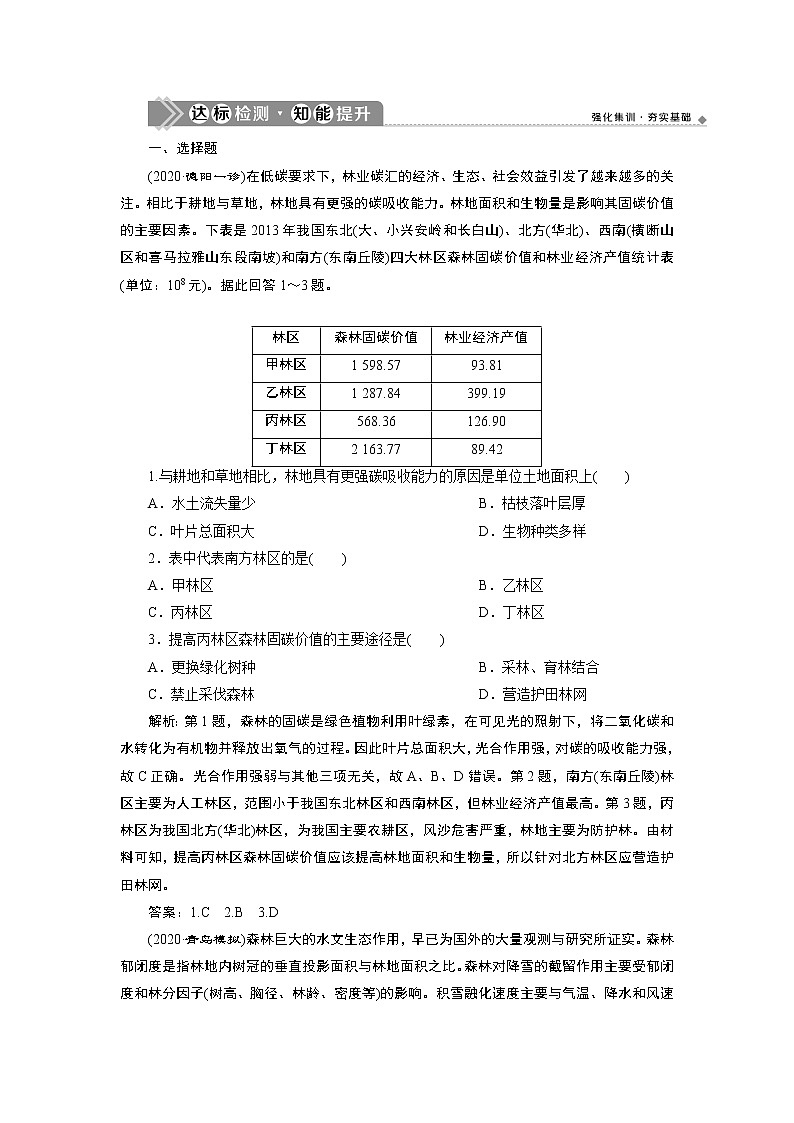 新高中地理高考2021年高考地理一轮复习 第28讲　达标检测知能提升01