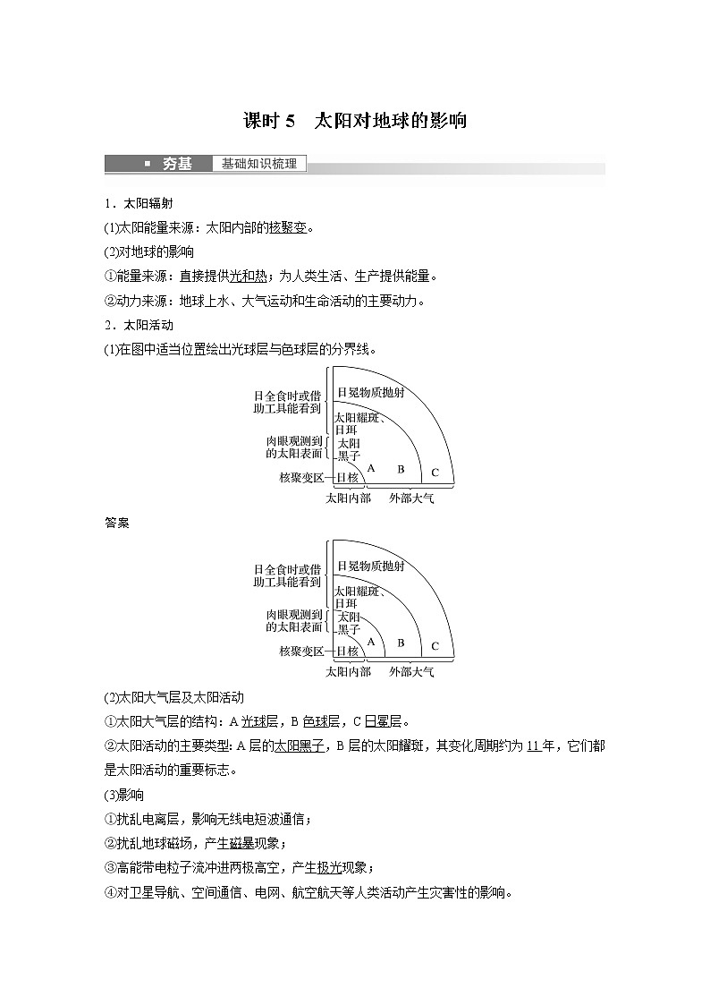 新高中地理高考2023年高考地理一轮复习（新人教版） 第1部分 第2章 第1讲 课时5　太阳对地球的影响第1页