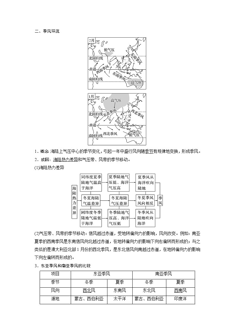 新高中地理高考2023年高考地理一轮复习（新人教版） 第1部分 第3章 第3讲 课时19　海陆分布对气压带和风带的影响第2页