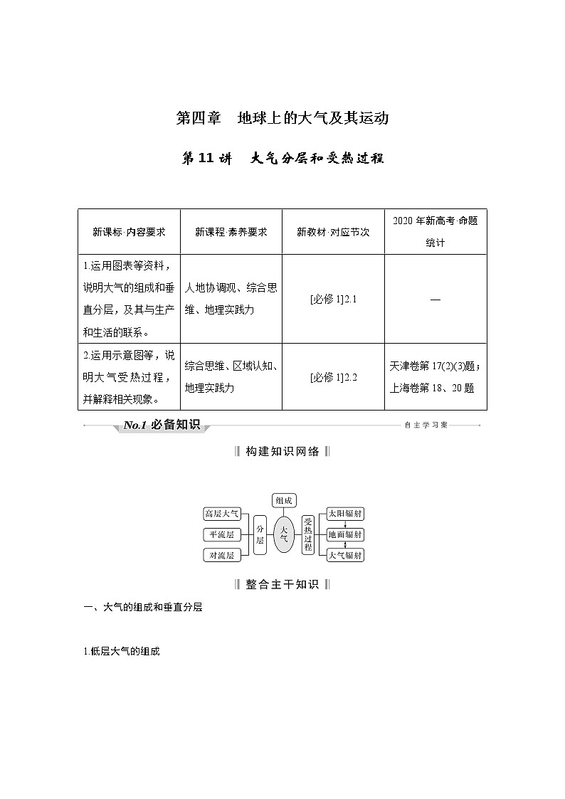 新高中地理高考第11讲　大气分层和受热过程第1页
