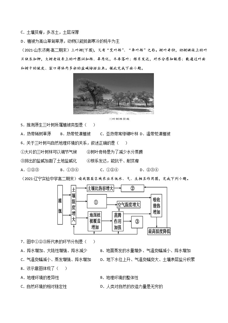 【期末专题复习】中图版(2019)地理选择性必修1-期末备考专题08  自然地理环境的整体性（原卷版）第2页
