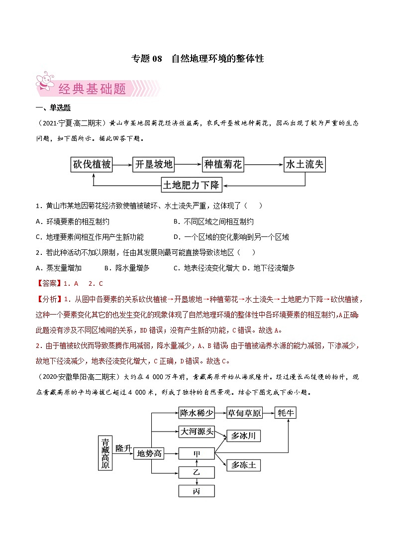 【期末专题复习】中图版(2019)地理选择性必修1-期末备考专题08  自然地理环境的整体性（解析版）第1页