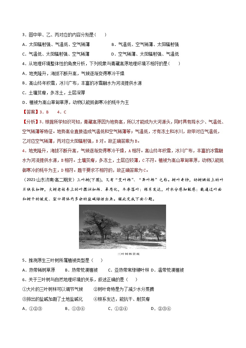 【期末专题复习】中图版(2019)地理选择性必修1-期末备考专题08  自然地理环境的整体性（解析版）第2页