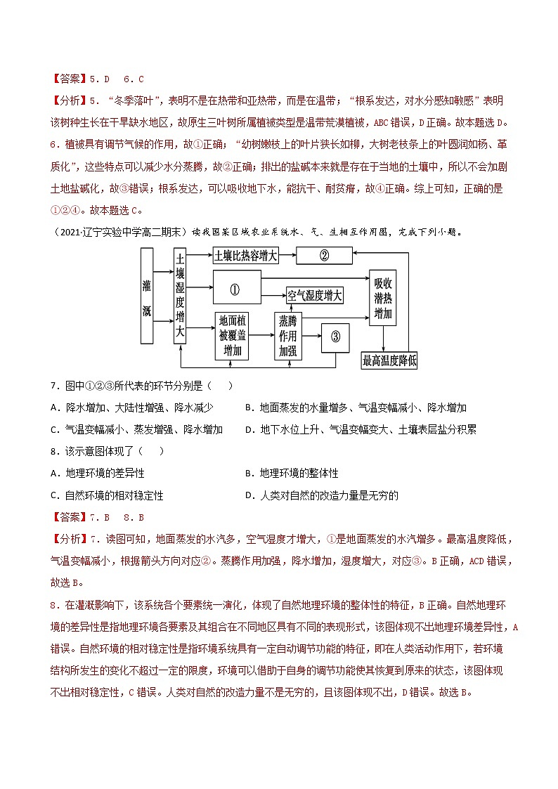 【期末专题复习】中图版(2019)地理选择性必修1-期末备考专题08  自然地理环境的整体性（解析版）第3页