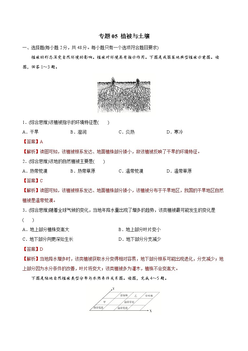 【期末全复习】人教版(2019)高一地理必修第一册-专题05 植被与土壤（专题练习）（解析版）第1页