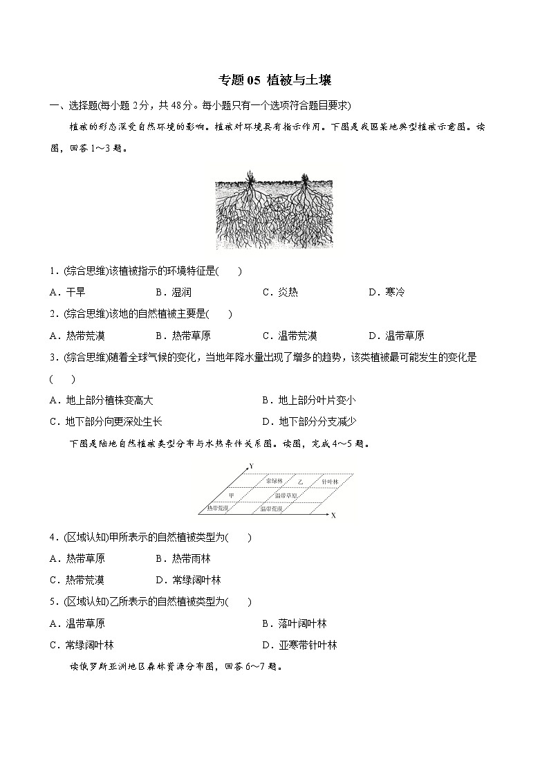 【期末全复习】人教版(2019)高一地理必修第一册-专题05 植被与土壤（专题练习）（原卷版）第1页
