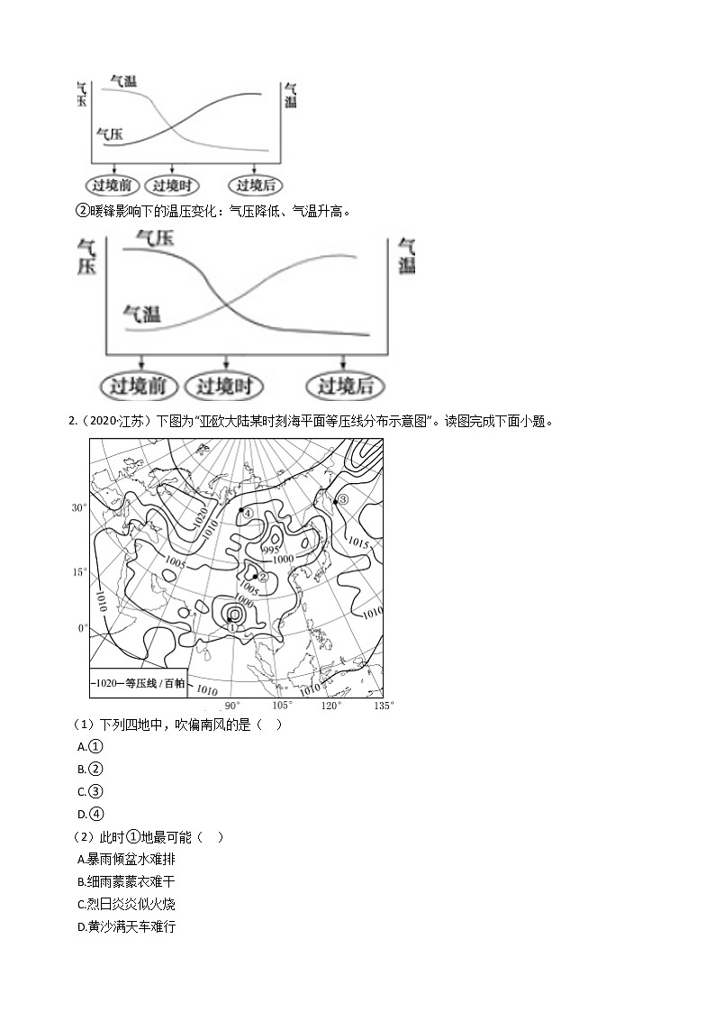 新高中地理高考高考地理五年真题分类汇编（2017-2021）第6讲 冷热不均引起大气运动(教师版)03