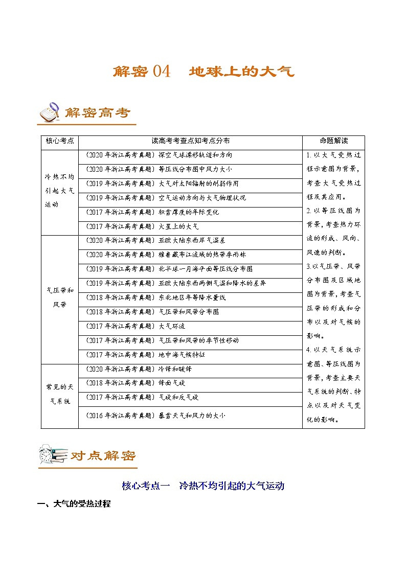 新高中地理高考解密04 大气环境（讲义）-【高频考点解密】2021年浙江高考地理二轮复习讲义+分层训练01