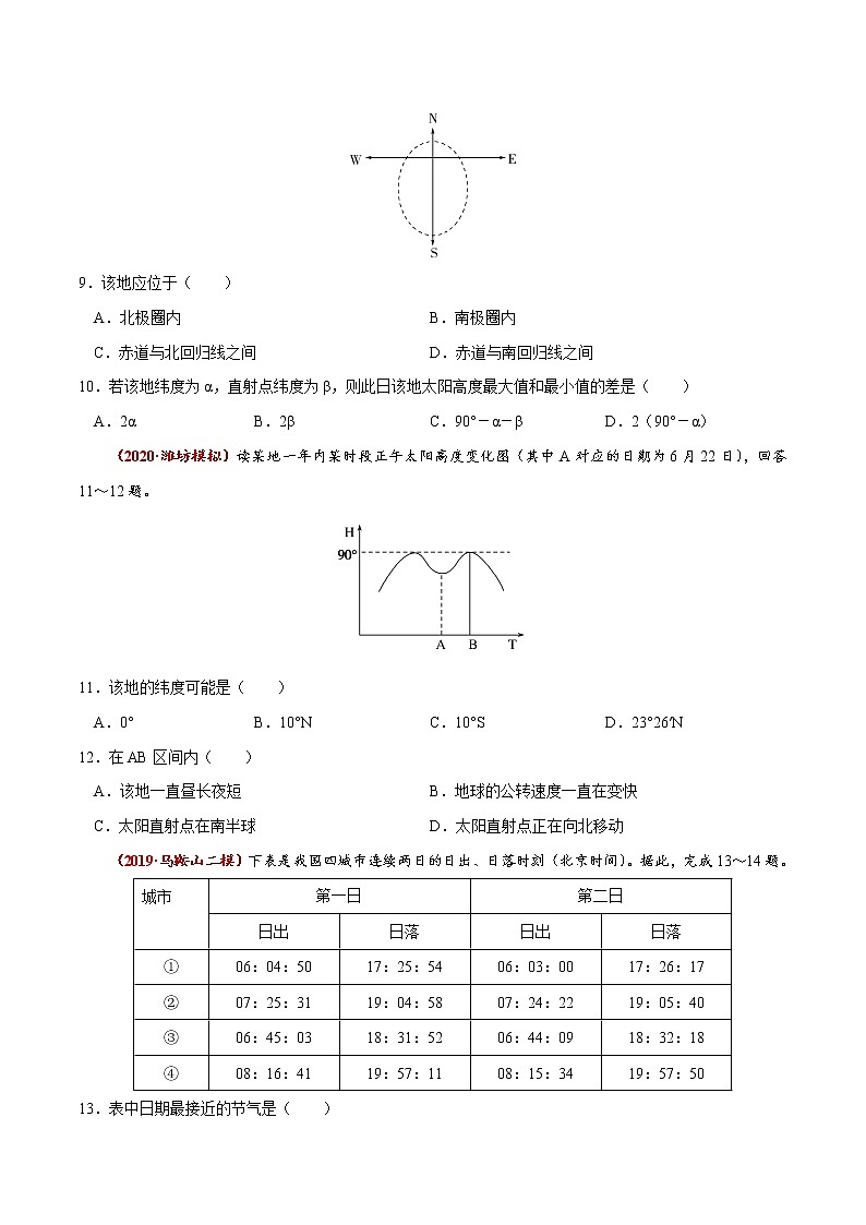 新高中地理高考高频考点精练4 地球公转的地理意义-备战2021高考地理高频考点优质模拟试题精练（原卷版）03