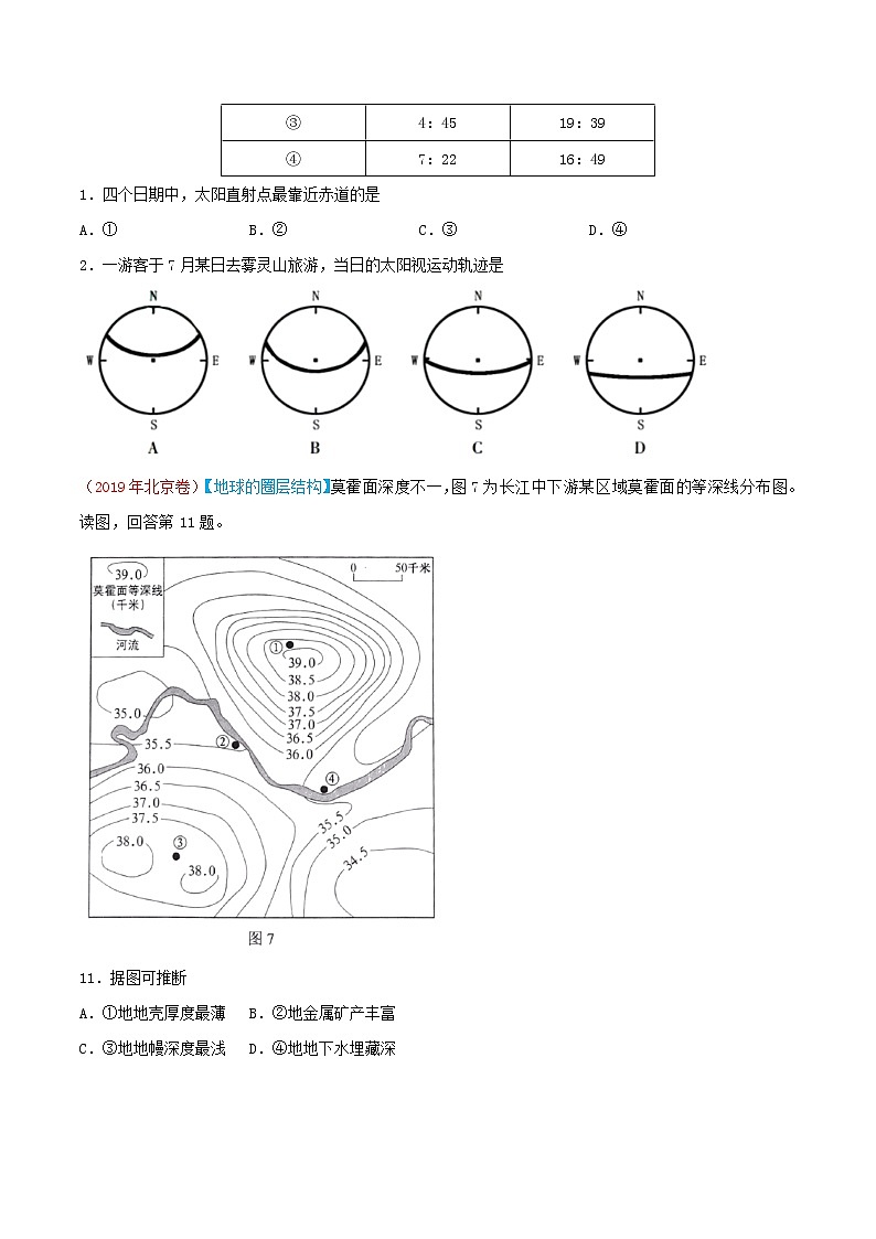 新高中地理高考专题02 行星地球-2019年高考真题和模拟题分项汇编地理（原卷版）02