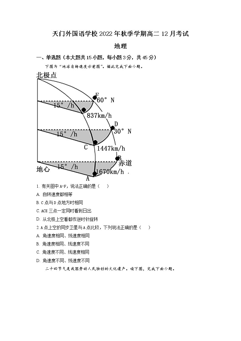 湖北省天门外国语学校2022-2023学年高二上学期12月月考地理试题（无答案）第1页