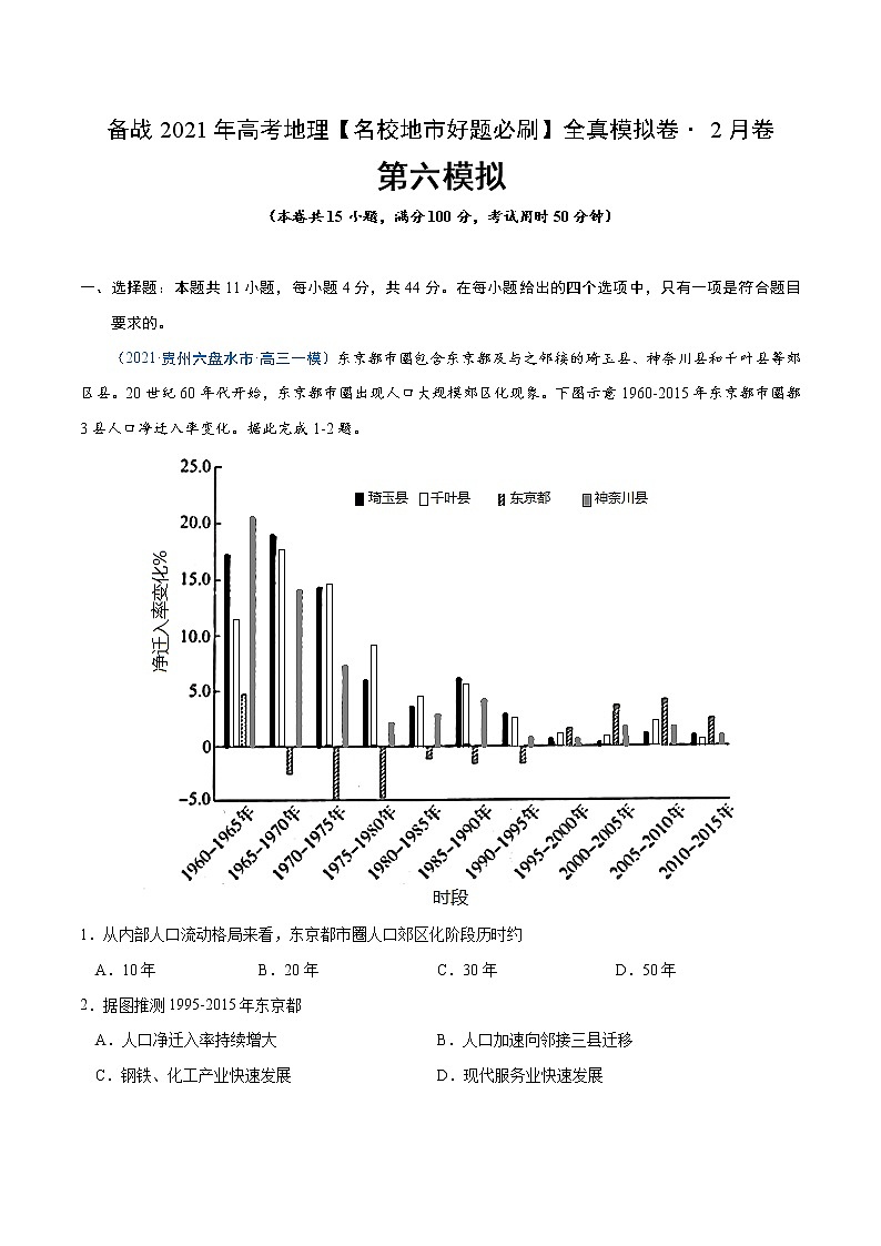 新高中地理高考卷6-备战2021年高考地理【名校地市好题必刷】全真模拟卷（新课标）·2月卷（解析版）01