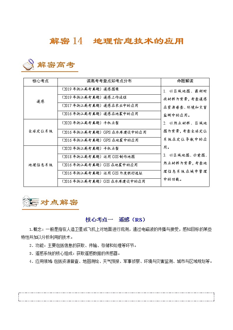 新高中地理高考解密14 地理信息技术的应用（讲义）-【高频考点解密】2021年浙江高考地理二轮复习讲义+分层训练01