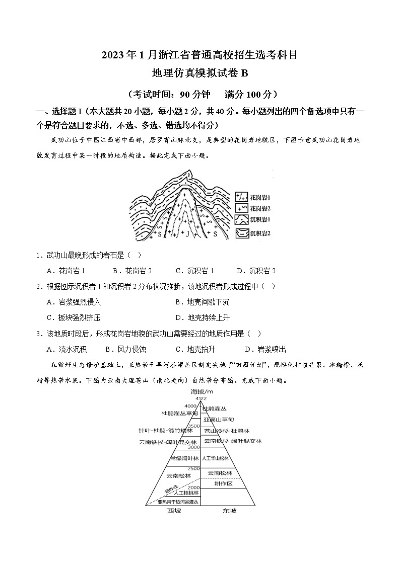 2023年1月浙江省普通高校招生选考科目考试地理仿真模拟试卷B （解析版）01