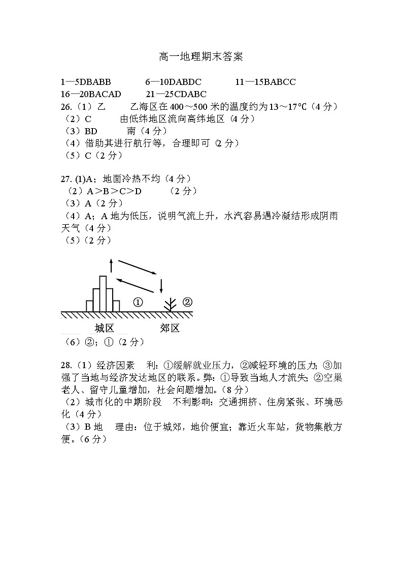 湖北省荆州中学2022-2023学年高一上学期期末考试地理试题答案第1页