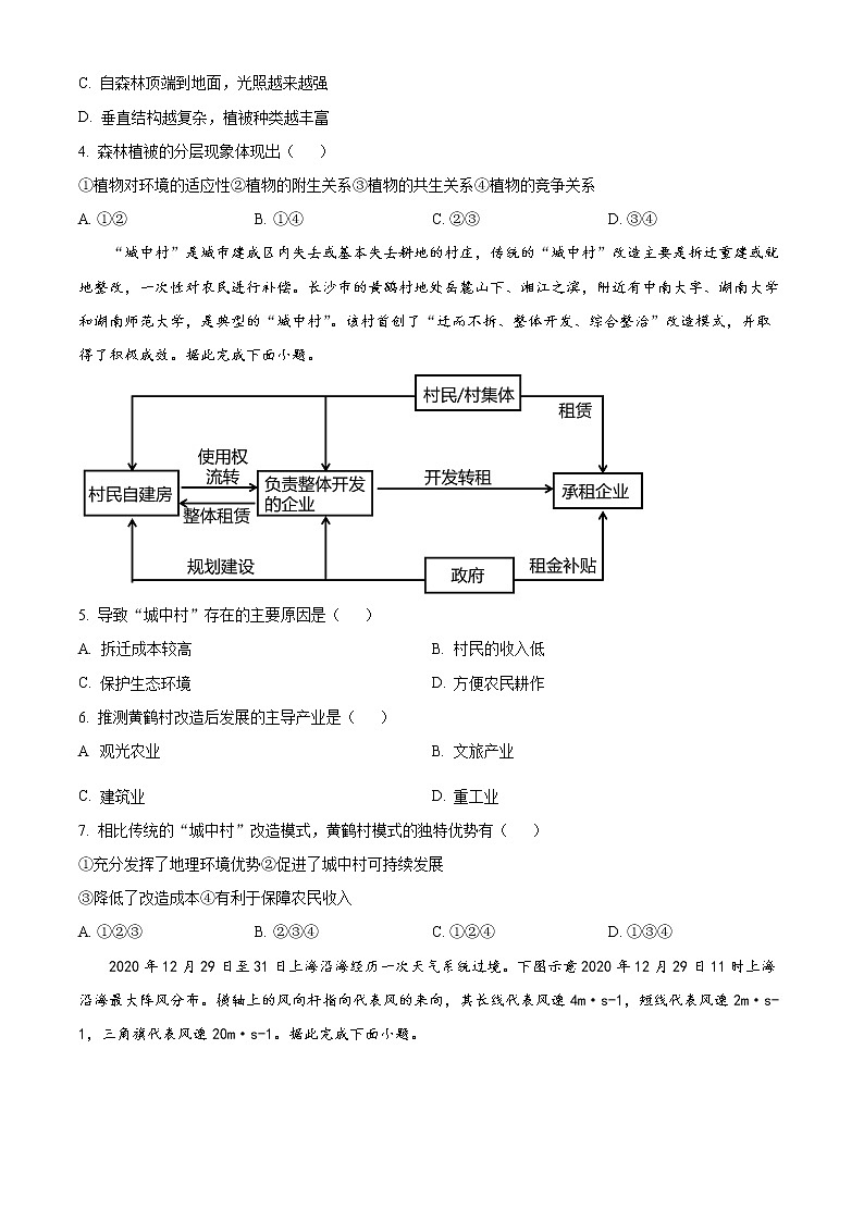 2023重庆沙坪坝区重点中学高三上学期期末复习试题（二）地理含解析02