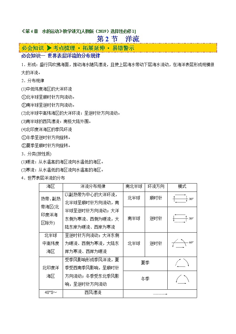 4.2 洋流（讲义）-【讲义+分层练】高二地理上学期同步备课优质资源（人教版2019选择性必修1）01