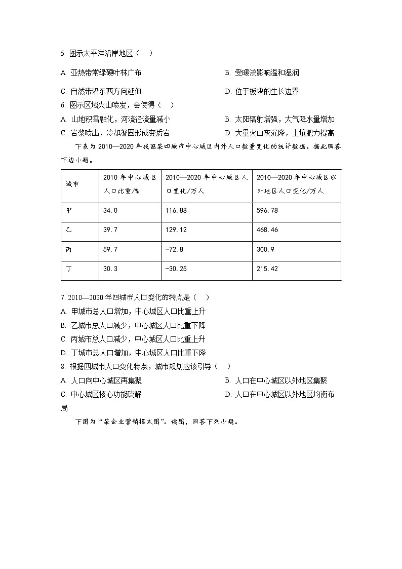 北京市大兴区2022-2023学年高三上学期期末地理试题（原卷版）02