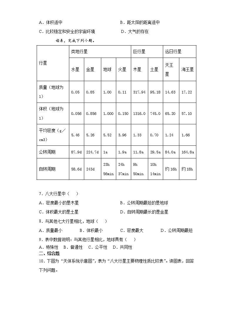 1.1 地球的宇宙环境（课中）-高中地理人教版（2019）必修第一册课前课中课后同步试题精编02