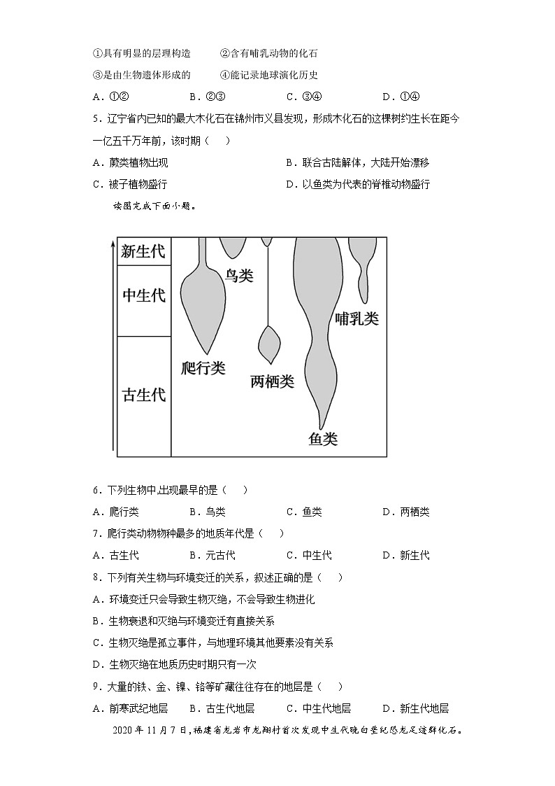 1.3 地球的历史（课中）-高中地理人教版（2019）必修第一册课前课中课后同步试题精编02