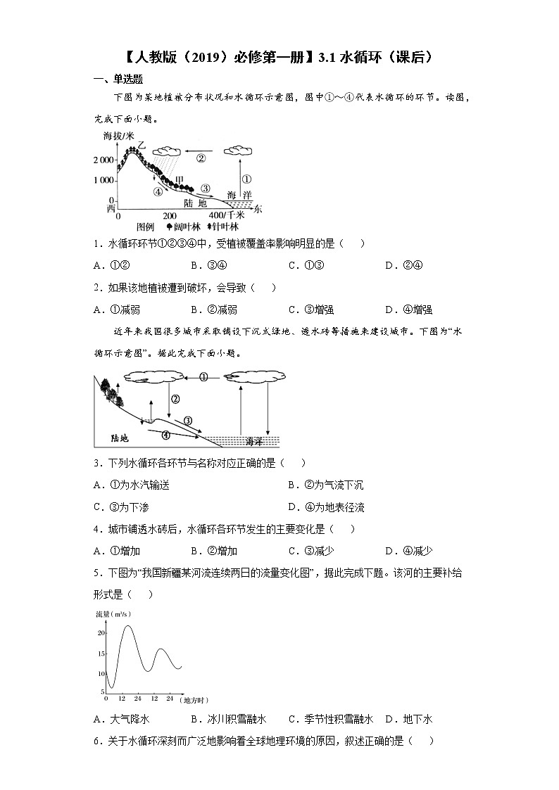 3.1 水循环（课后）-高中地理人教版（2019）必修第一册课前课中课后同步试题精编01