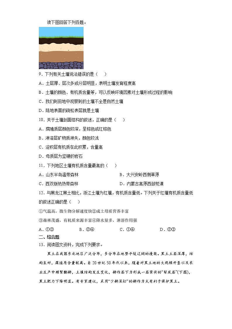 5.2 土壤（课后）-高中地理人教版（2019）必修第一册课前课中课后同步试题精编03