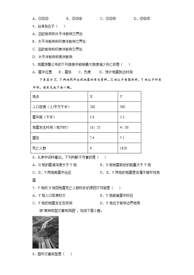 6.2 地质灾害（课中）-高中地理人教版（2019）必修第一册课前课中课后同步试题精编02