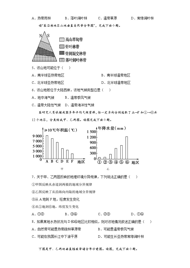 5.2 自然环境的地域差异性（课后）-高中地理人教版（2019）选择性必修1课前课中课后同步试题精编02