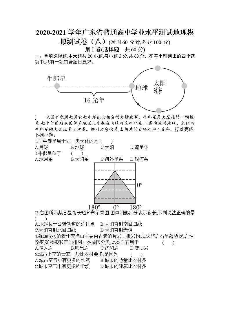 2020-2021学年广东省普通高中学业水平测试地理模拟测试题（八） 解析版第1页
