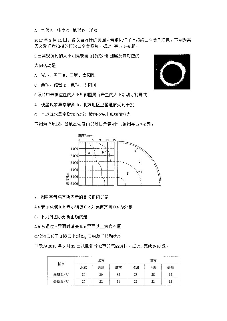 2020-2021学年江苏省上学期学业水平合格性考试模拟地理试题（三） Word版02