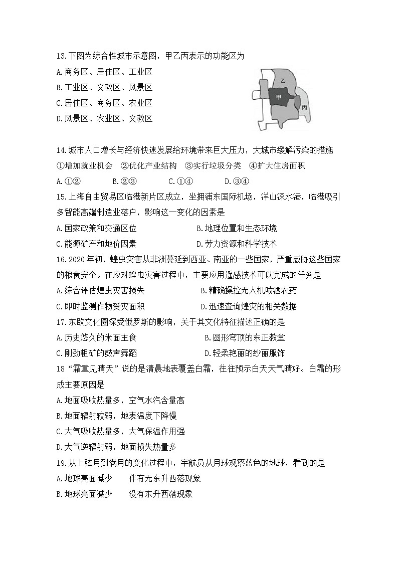2020年上海市普通高中学业水平等级性考试地理试题 Word版03