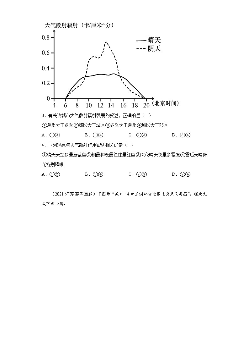 2020-2022三年高考地理真题知识点分类汇编3（自然地理）-大气的受热过程（含解析）02