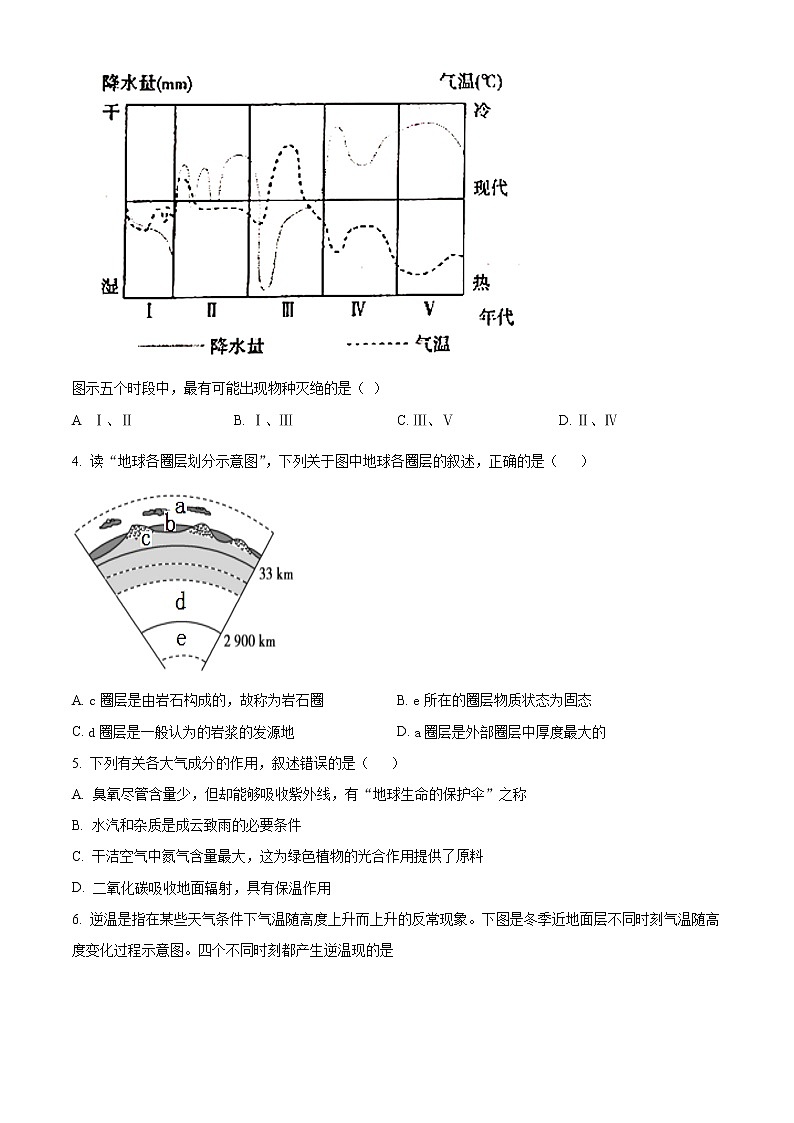2023益阳六校高一上学期期末联考试题地理含解析02