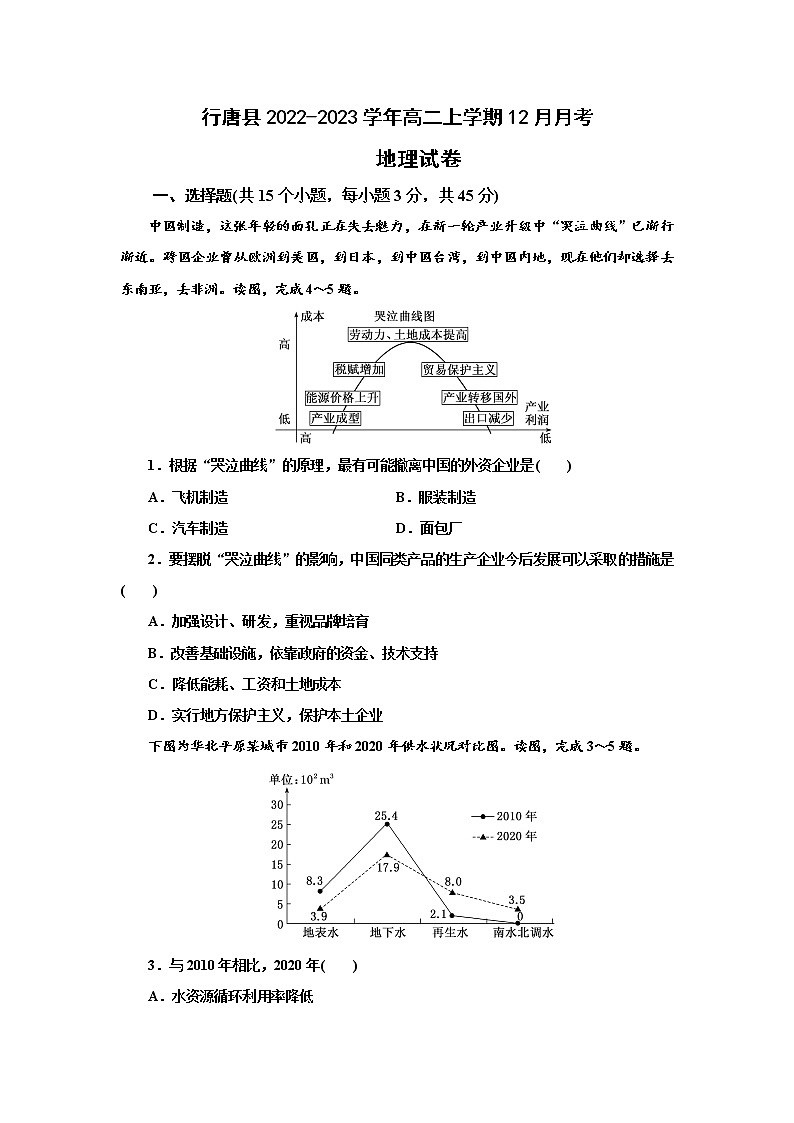 2022-2023学年河北省石家庄市行唐县高二上学期12月月考地理试题（word版）01