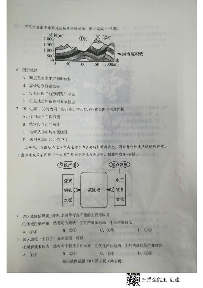 2021--2022学年山东省菏泽市高三上学期期末考试地理试题（B）（PDF版）02