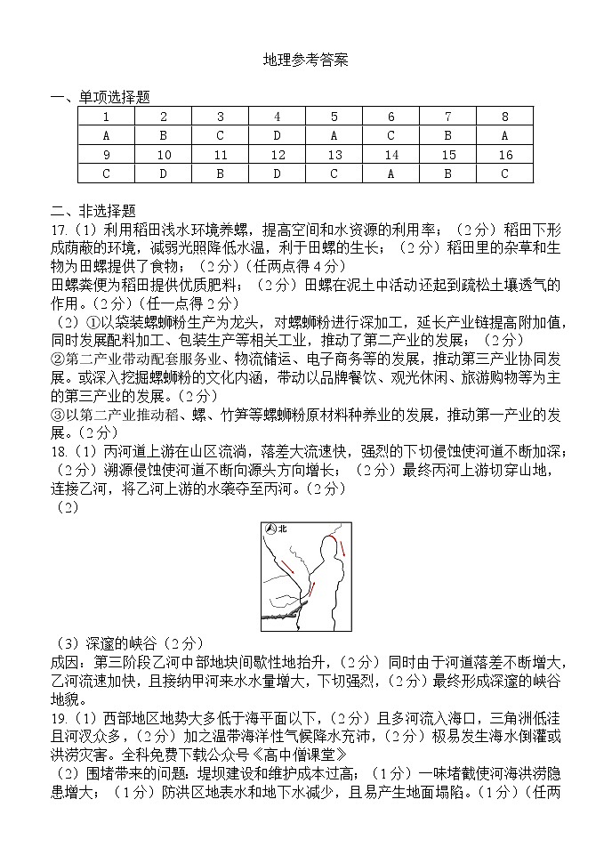 河北省保定市2022-2023学年高三上学期期末考试地理答案第1页