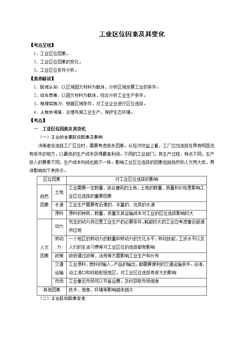 2.5.2 工业区位因素及其变化（讲练）-最新备战高考地理大一轮复习全考点精讲练（新高考专用）01