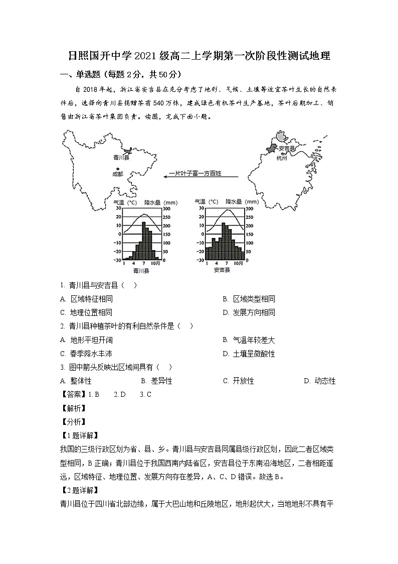 2023日照国开中学高二上学期10月月考地理试题含解析01
