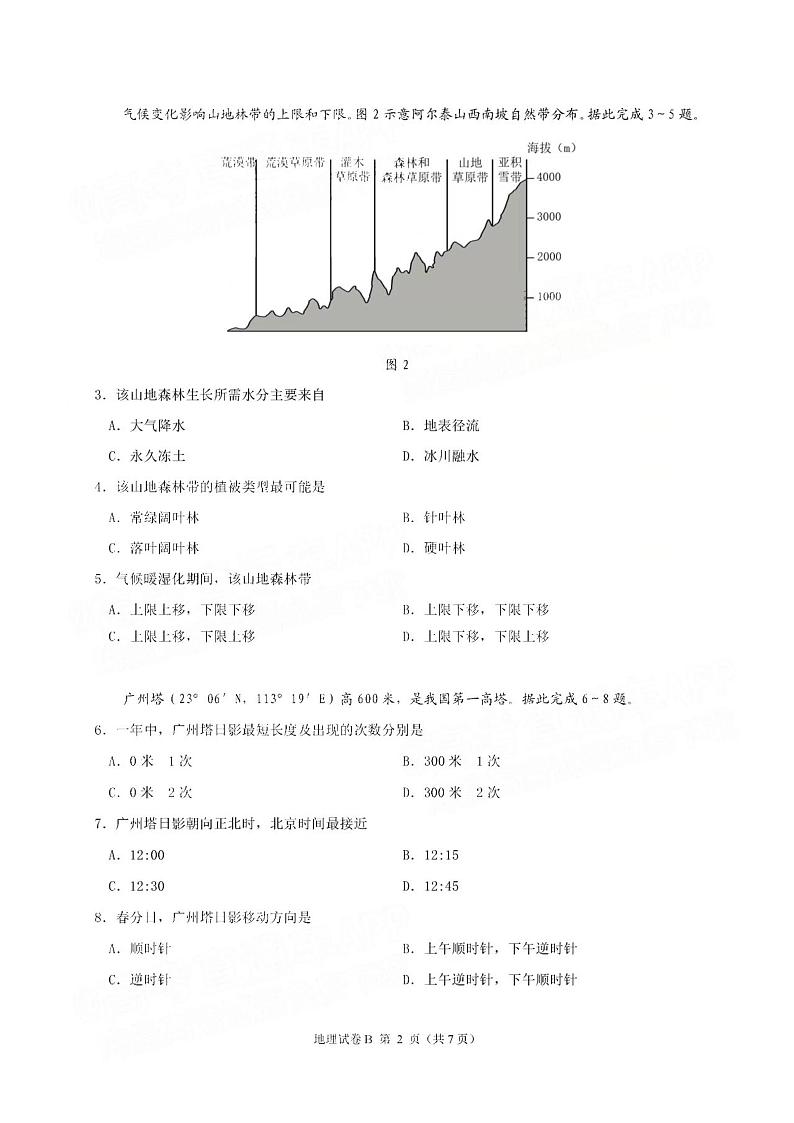 2023广州高三12月调研（零模）地理试题及答案第2页