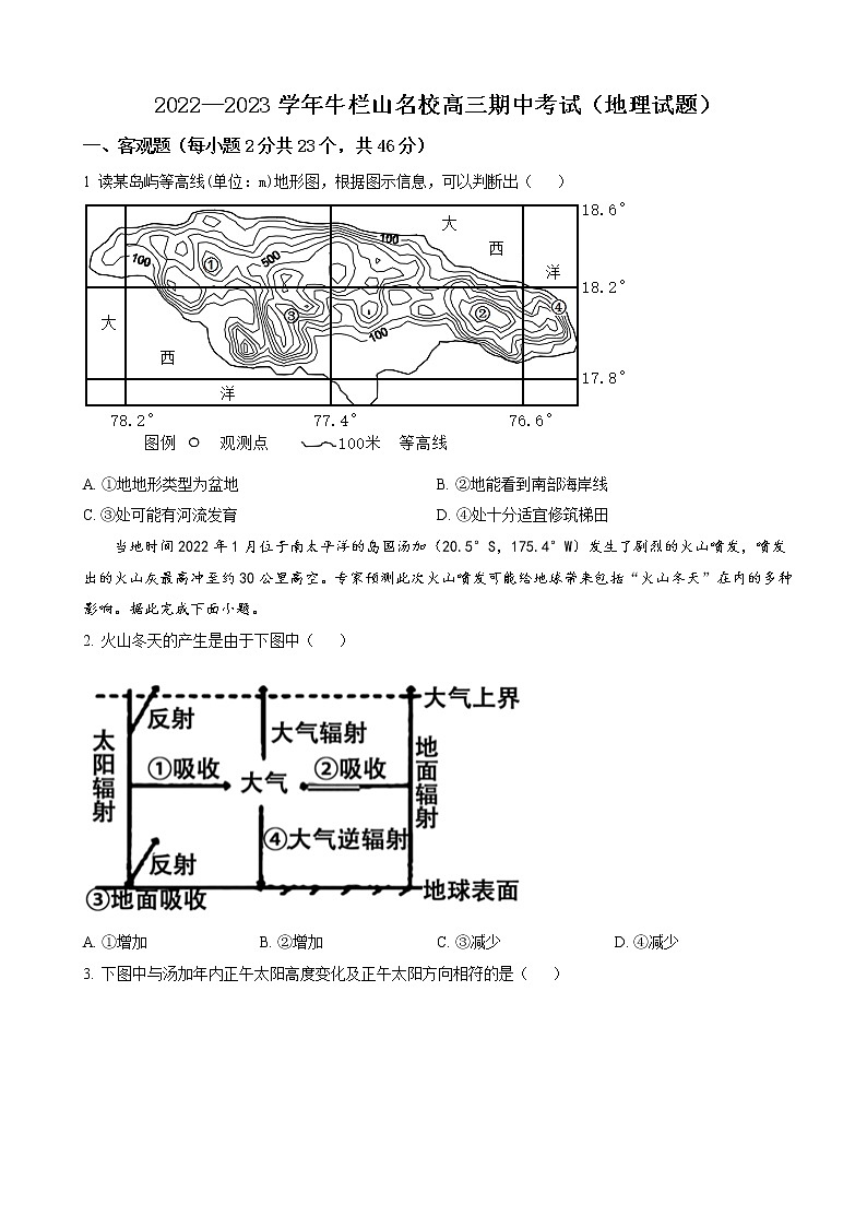2022-2023学年北京市顺义区牛栏山一中高三上学期期中考试 地理01