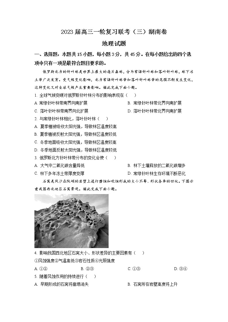 2022-2023学年湖南省部分市学校高三上学期一轮复习联考（三）地理试题01