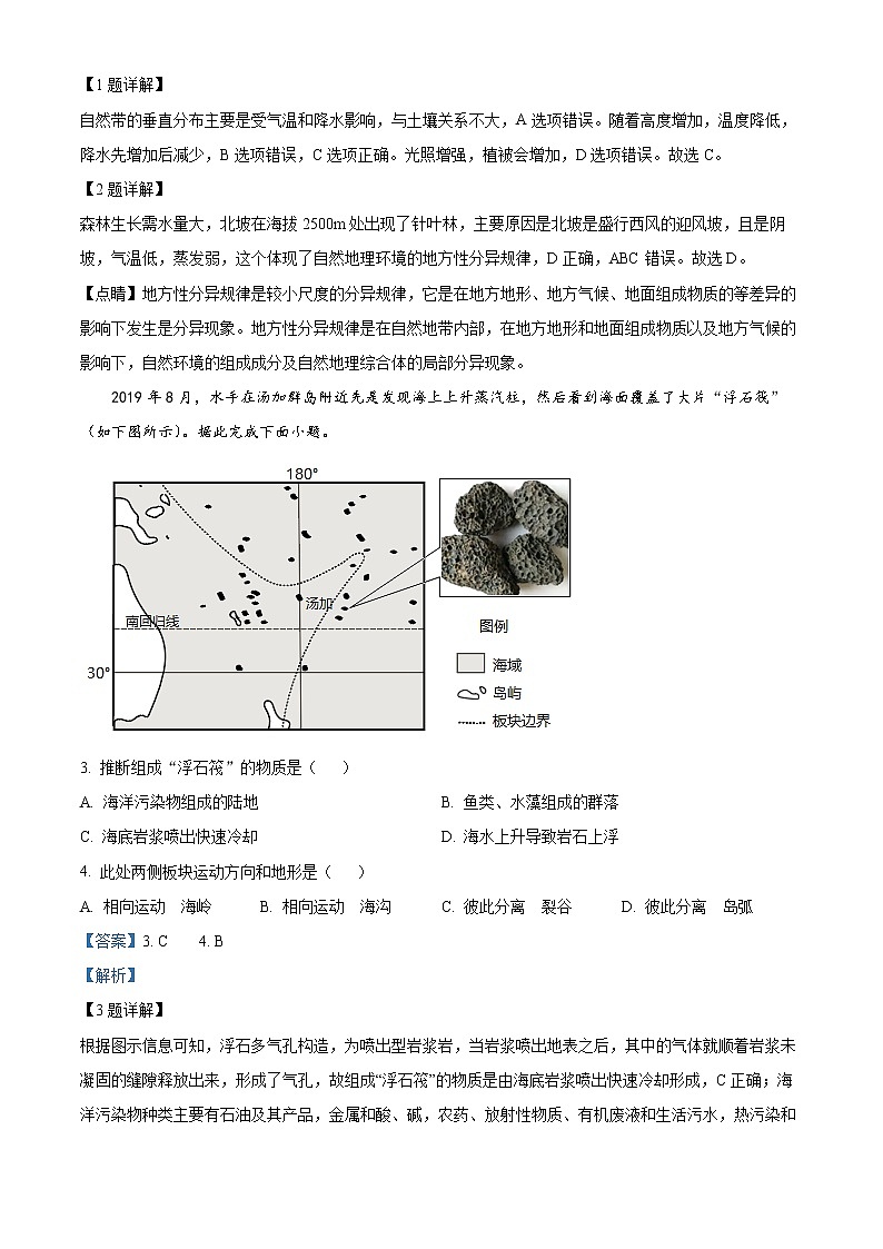 2021-2022学年浙江省湖州市高二上学期期末调研测试地理试题  Word版含解析第2页