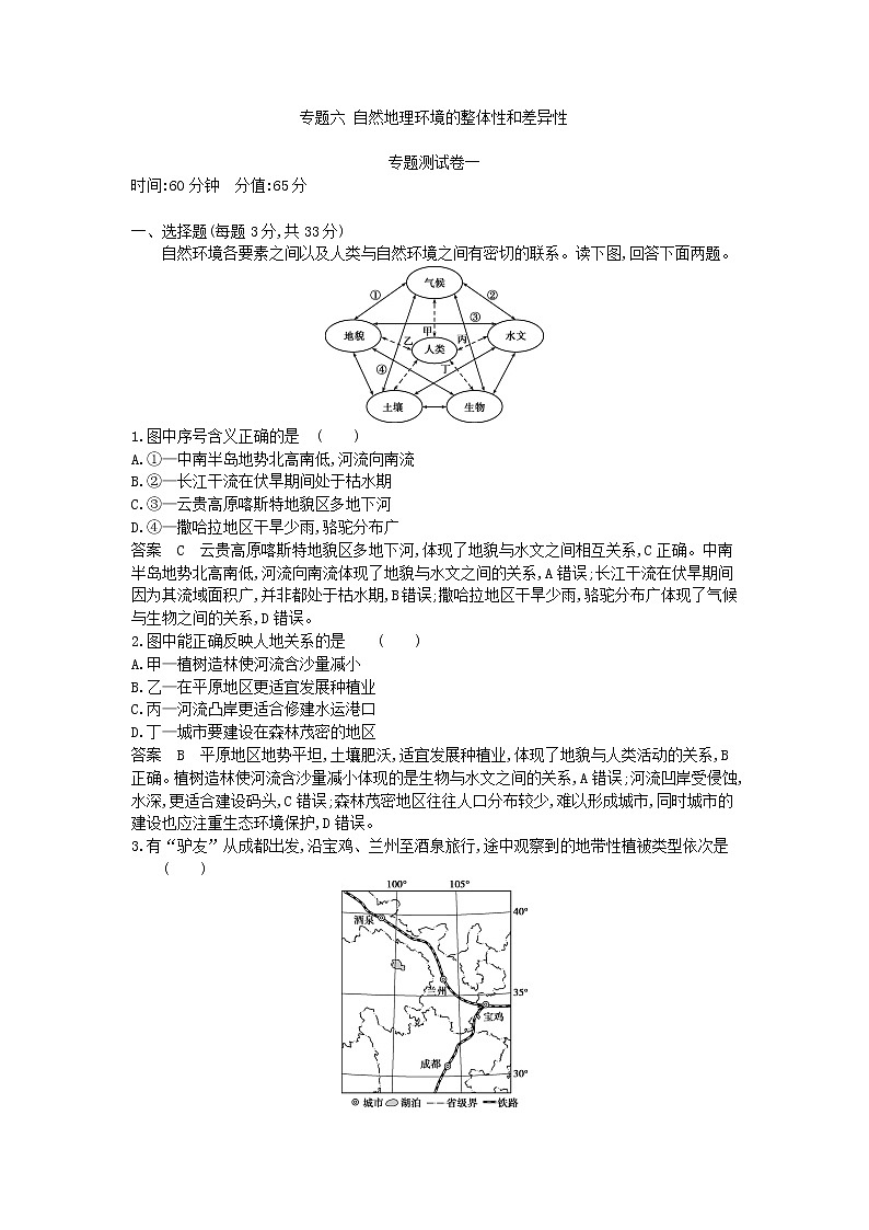 2022届高考地理选考总复习集训专题六自然地理环境的整体性和差异（一）专题检测含答案第1页