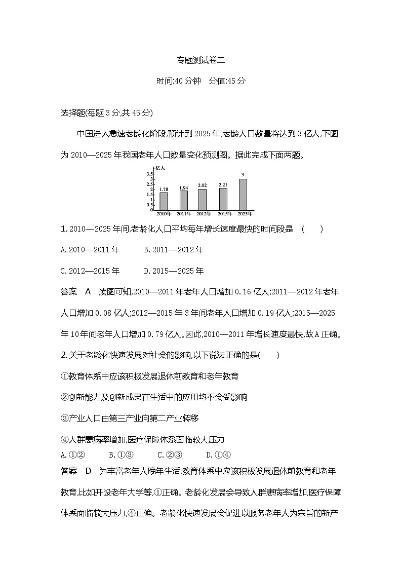 2022届高考地理选考总复习集训专题七人口问题（二）专题检测含答案第1页